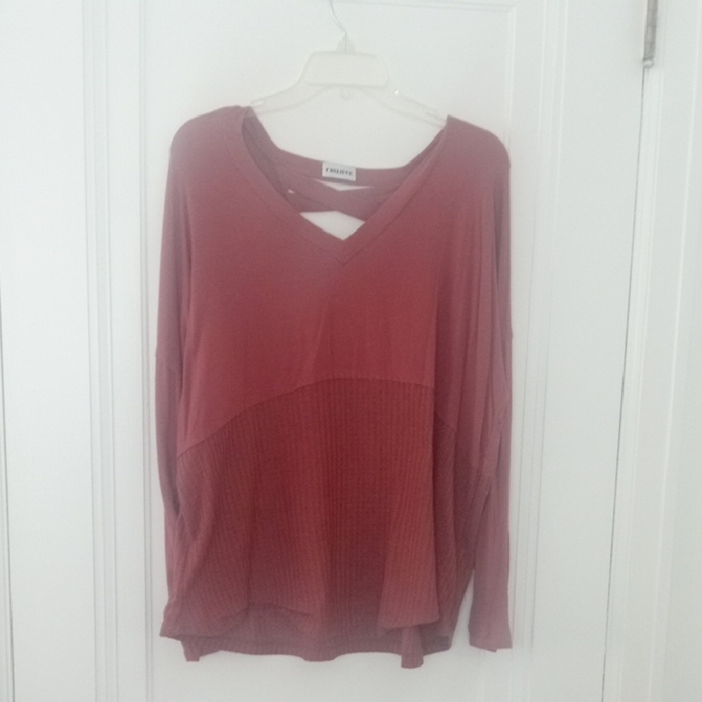 women long sleeve pink top, with strappy back shoulders, XXL